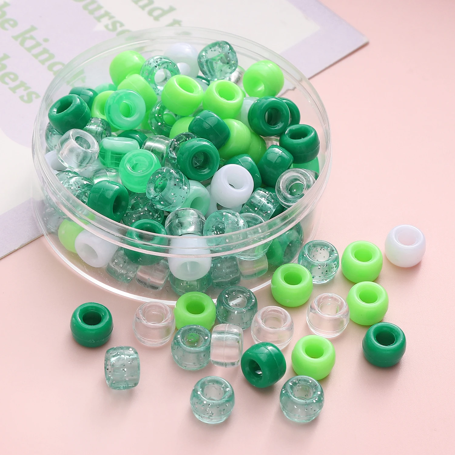 

100PCS 6x9mm Acrylic Pony Beads Colorful Mix Large Hole for DIY Bracelet Necklace HandCrafts Girls Hair Beads Loose