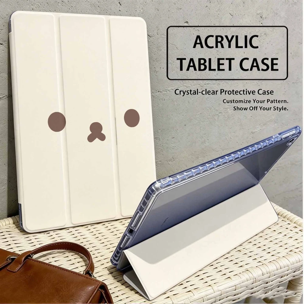 Cute Bear Face For iPad Pro 11 12.9 13 A16 M2 M4 M3 M5 9.7 10.2 5/6/7/8/9/10/11th Mini Air 3 4 5 6 Tablet Case