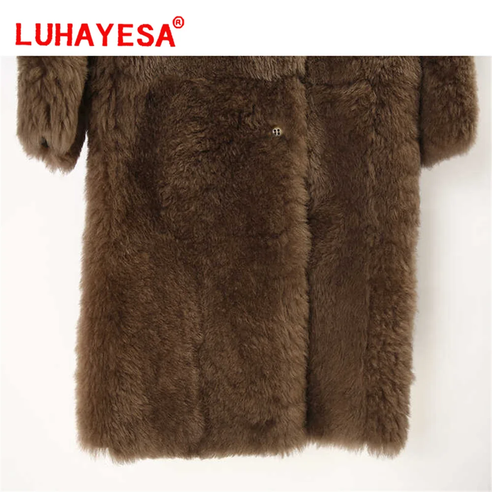 2024 Mosna Lamb Fur Shearling Clothes Women Long Brown Winter Real Fur Overcoat