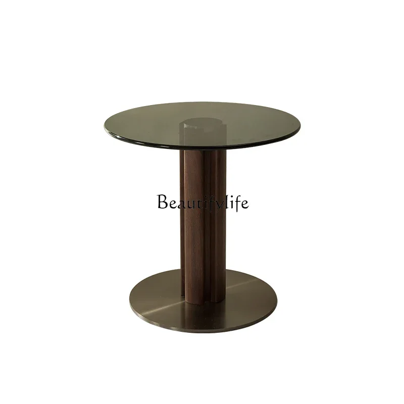 

ls 18 -*North American black walnut modern light luxury round glass corner few designer living room few