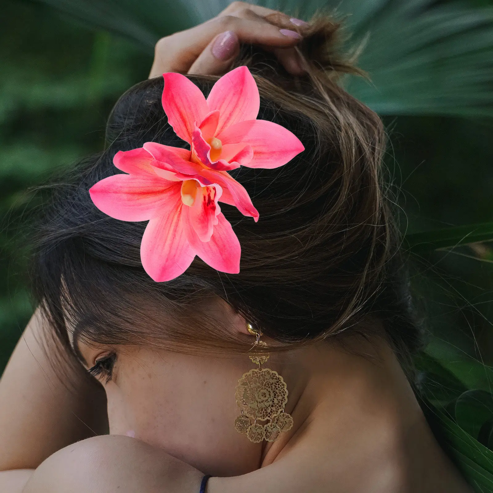 

3Pcs Faux Orchid Flower Hair Clips Lightweight Artificial for Spring Outings Beach Vacations Photoshoot Tropical Hair