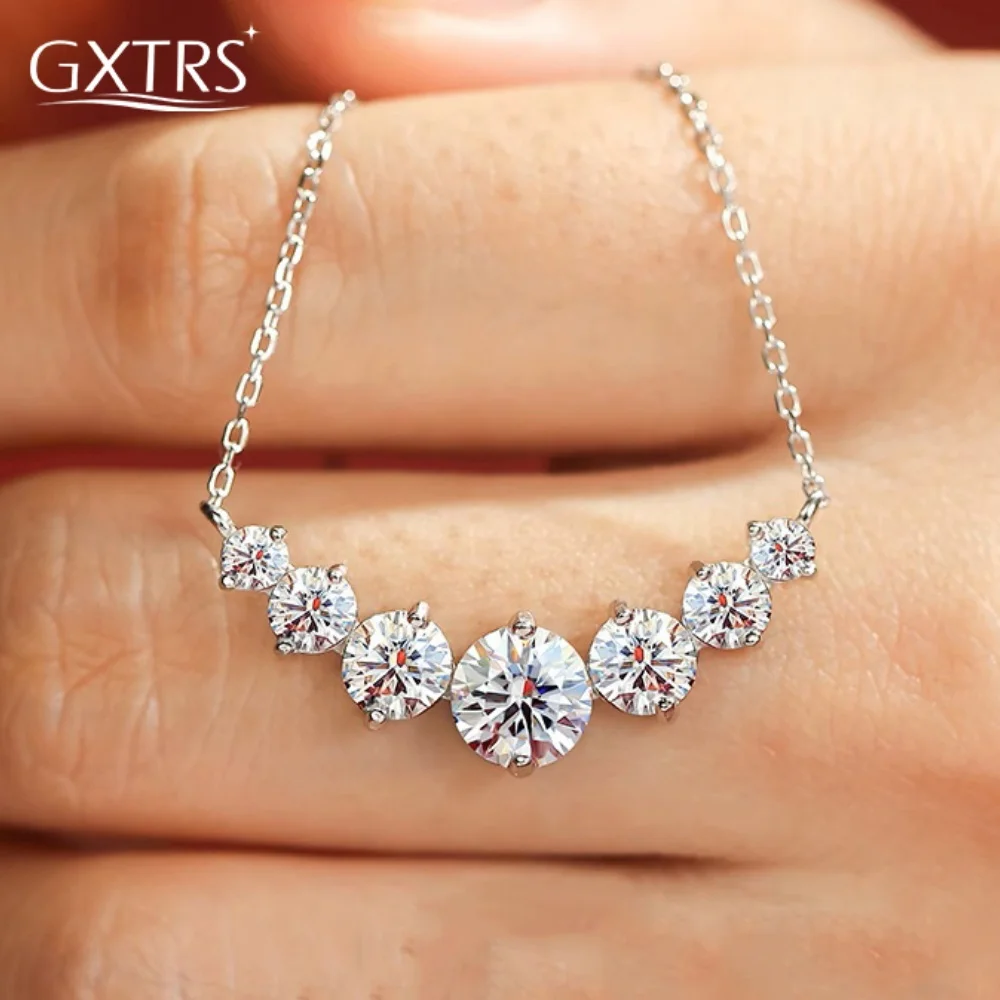 

GXTRS Real Moissanite Necklace For Women 925 Sterling Silver Fashion Lab Diamond Pendant Chain Party Gift Fine Jewelry Certified