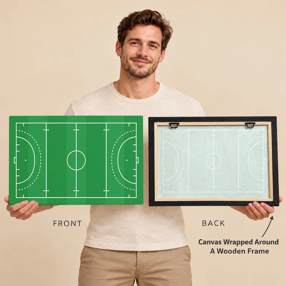 Field Hockey Pitch Diagram Wood Framed Canvas Print Personalized Photo Annotated Green Layout Wall Art For Man Cave Athlete Gift