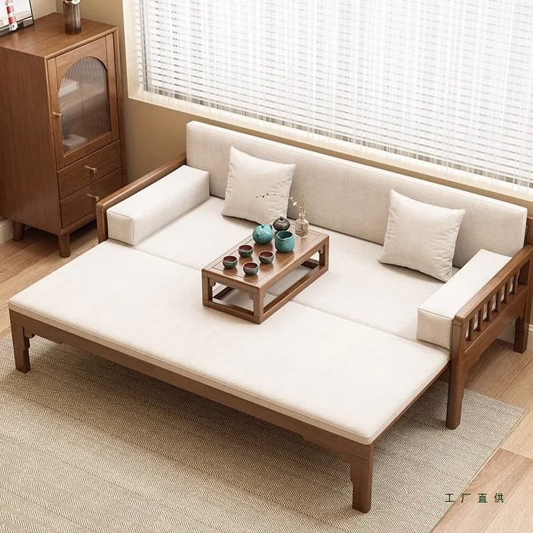 New Chinese Arhat bed push-pull bed tea table chair combination small apartment retractable bed Song Dynasty aesthetic