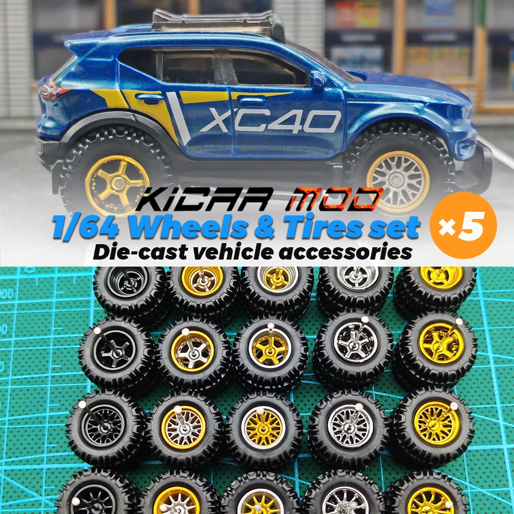 KicarMod 1/64 Wheels All terrain L Size Gold Silver Series Vehicle Toy for 5 Cars per bag for Hot Wheels Hobby Modified Parts