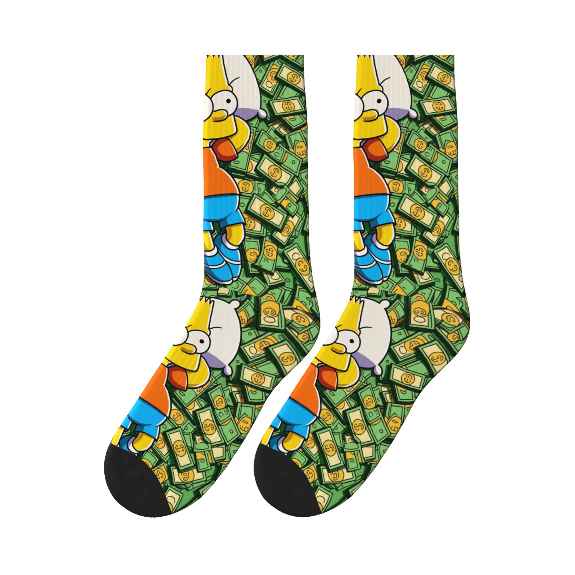 

Bart S-Simpsons Money Bed Socks Gothic Stockings Winter Anti Bacterial Adults Men Socks Comfortable Graphic Running Socks