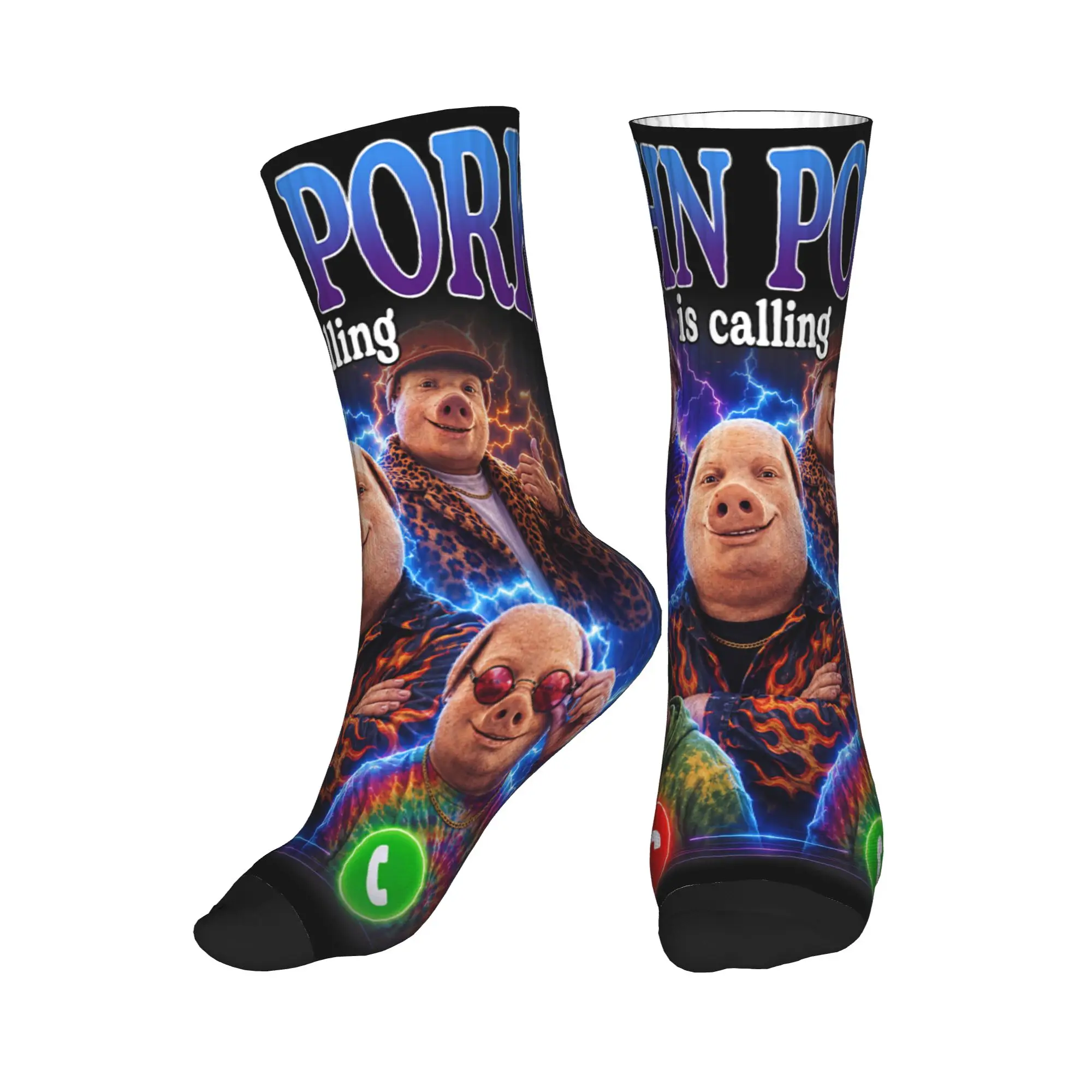 Funny John Pork is Calling Decline Accept Socks Anti Skid Stockings Women Men Quality Skateboard Socks Autumn Graphic Socks
