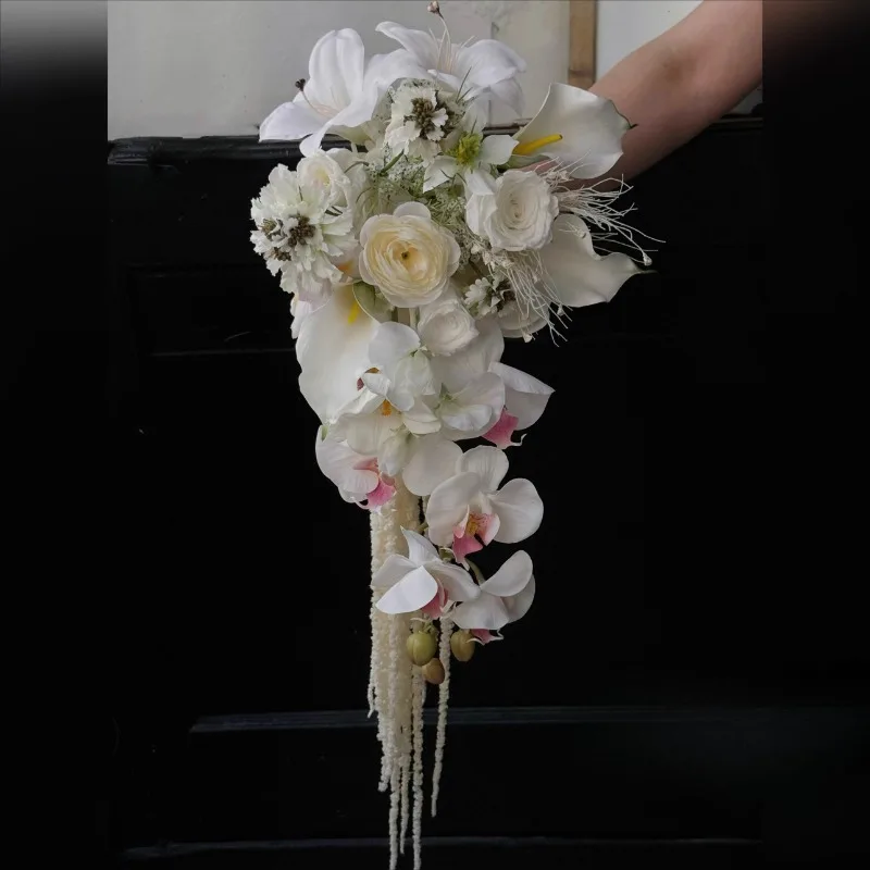 

Корейский имитация букета, простой и универсальный белый букет невесты, свадебное искусственное цветочное фото, продвинутый смысл