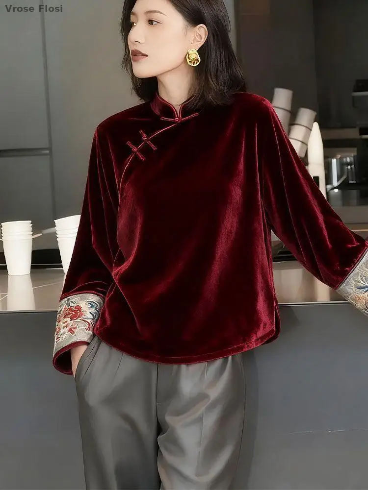 

2026 Fashionable Retro Elegant Women's Chinese Qipao Top Exquisite Embroideried Temperament Blouse Daily Versatile Cheongsam Top