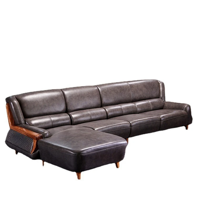 

European ebony first-layer cowhide sofa, modern simple leather solid wood, sofa