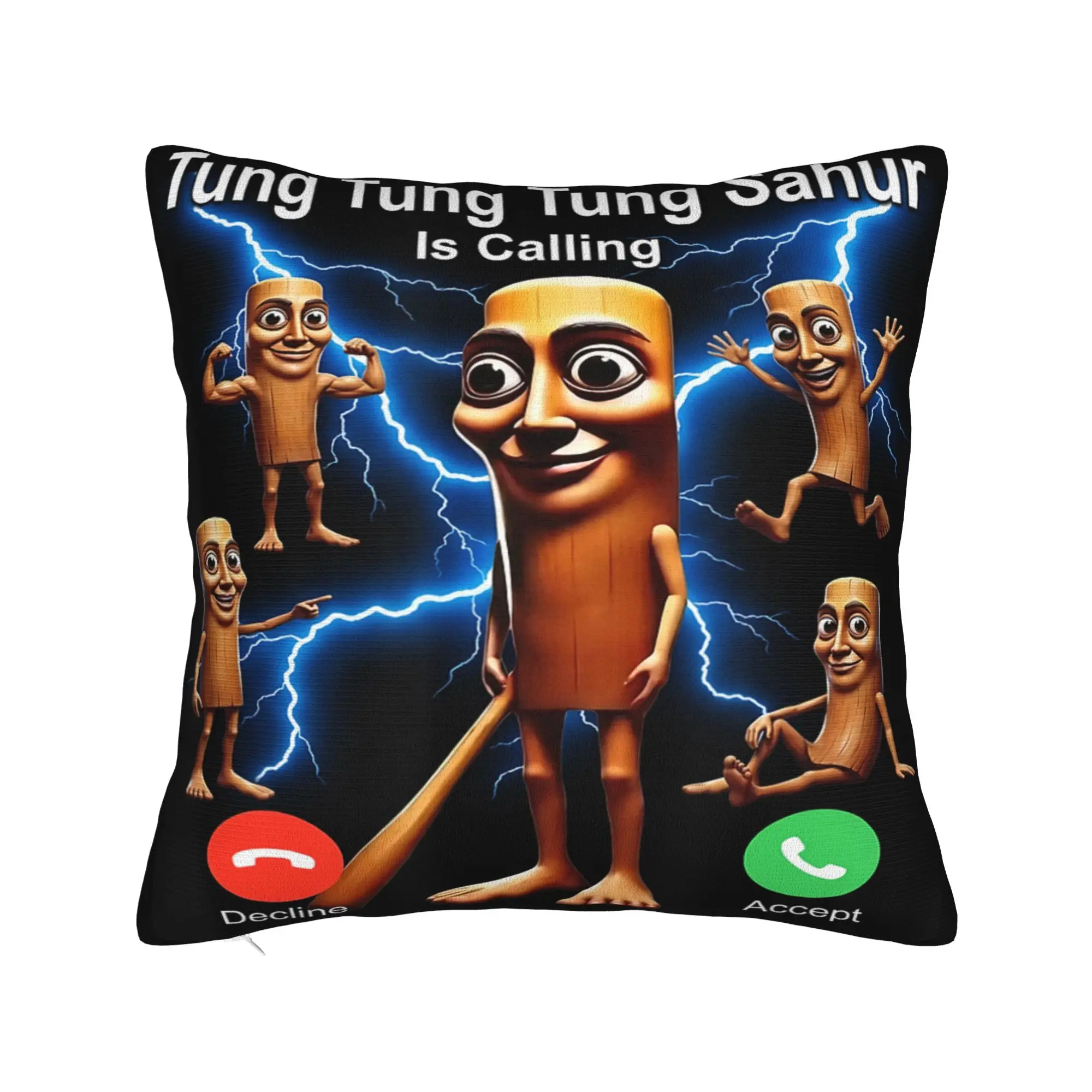 Pillow Case Tung Tung Tung Sahur is Calling Funny Brainrot Print  Pillow Cover For Chair Sofa Home Decor Vintage Pillowcases