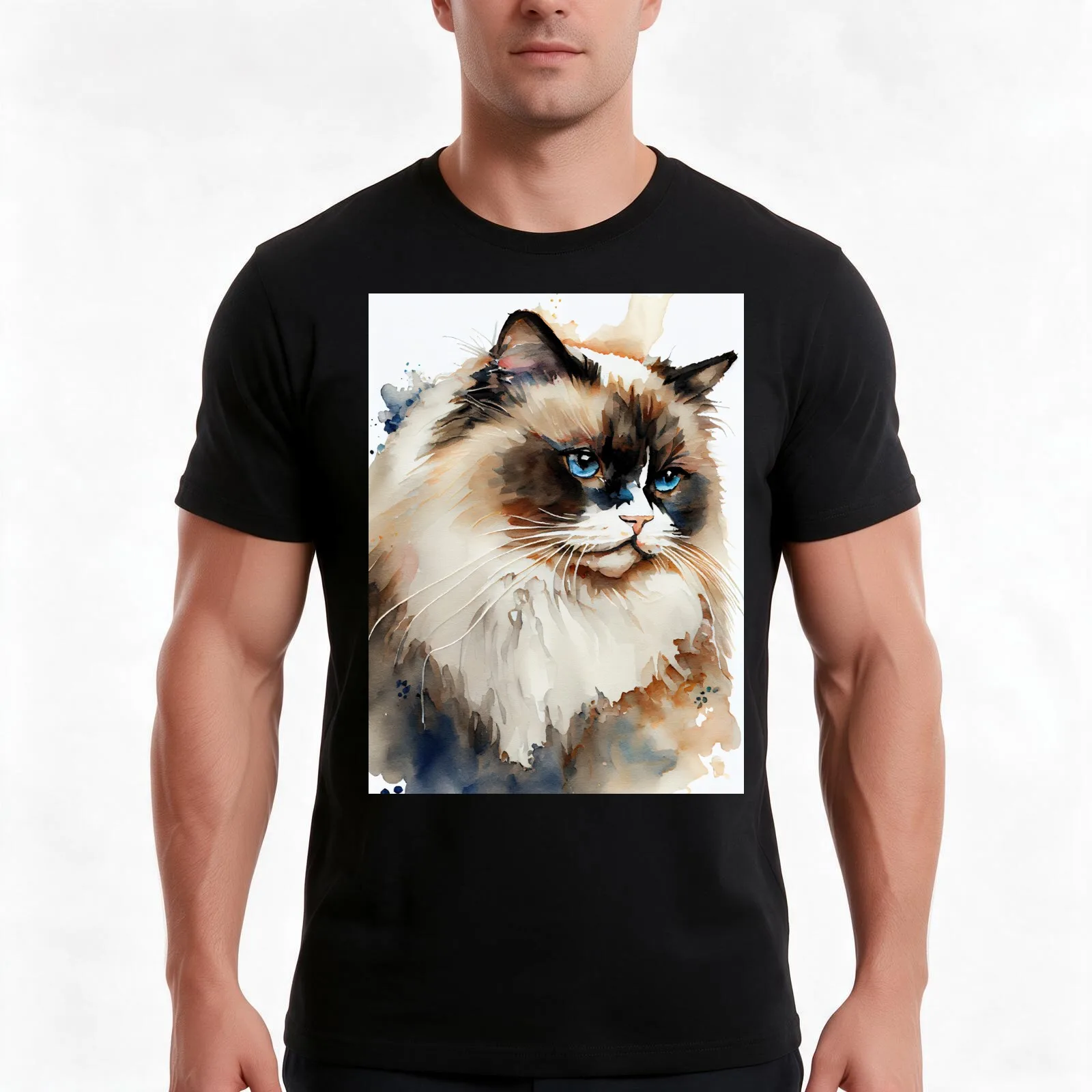 Ragdoll Cat - Watercolor paint T-Shirt, Summer Casual Cotton Tee, Oversized Streetwear Tops, Vintage Graphic Print, 100% Cotton