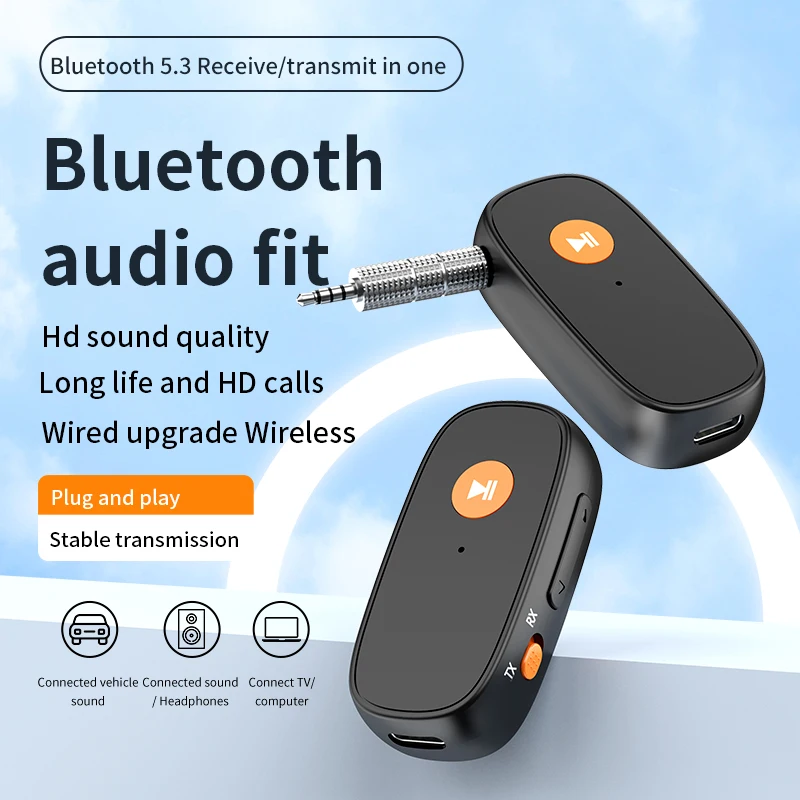 Bluetooth 5.3 Audio Transmitter and Receiver 2 In 1 Wireless 3.5mm Aux Audio Adapter Bluetooth Transmitter for TV Car Headphones