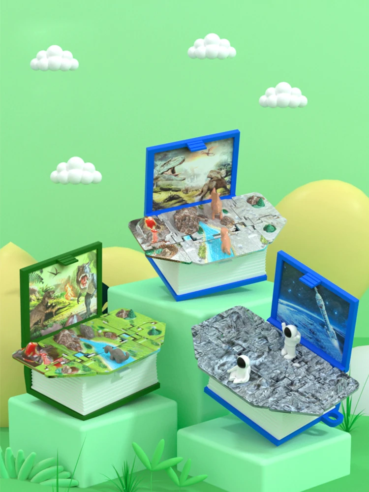 Mini 3d books keychain toys for kids,Green,Boys Girls 3D books pop up Mini Dinosaurs Toys,Cute Keychains for car Keys,Dinosaur