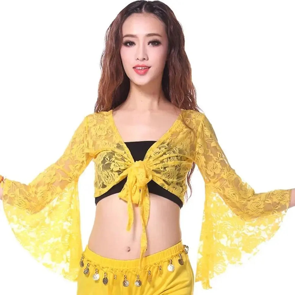 

Women Long Sleeve Belly Dance Top Lace-up Stage Lace Shawl Nightclub For Thailand/India/Arab Performance Top