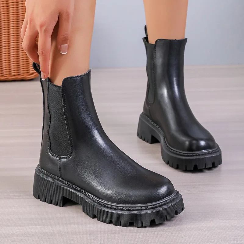 

2025 New Autumn Winter Chelsea Boots Women Platform Ankle Boots for Women Fur Short Chunky Punk Gothic Shoes Женские Ботинки