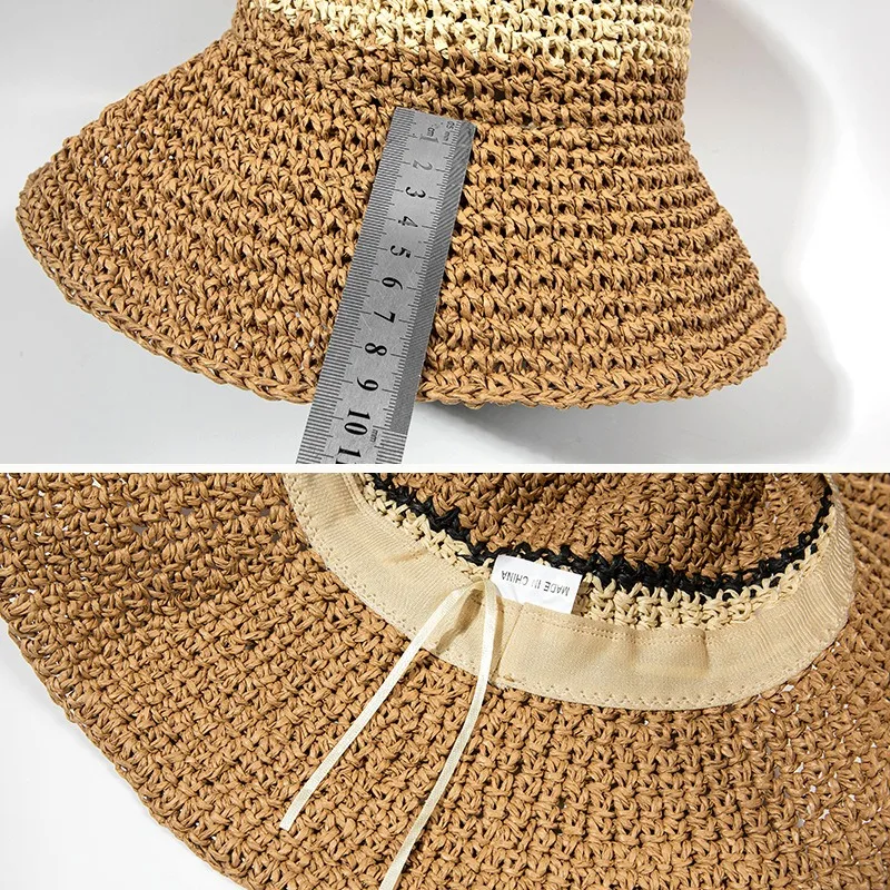 100%Raffia rainbow Girl Sun Hat Wide Brim Floppy Summer Hats For Women Beach Panama Straw Dome Bucket Hat Femme Shade Hat