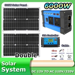 2*300W solar kit complete panel 6000w 220v Inverter Portable Outdoor Power Solar System Kit solar 30A Controller Car Camping RV