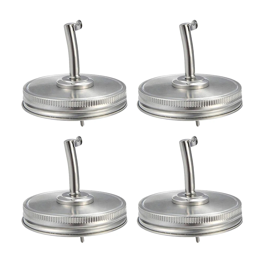 

4pcs Jar Oil Spout Lids Oil Pour Spout Dispenser Lid Stainless Steel Oil Spout Replacement Lids Mason Jars Regular Mouth covers