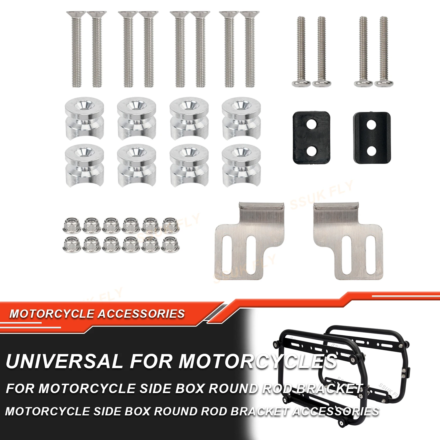 Motorcycle Side Box Luggage Case Fasteners Round Rod Pannier Rack Screw Spacers Bolt Frame Mount Bracket Support Kit Accessories