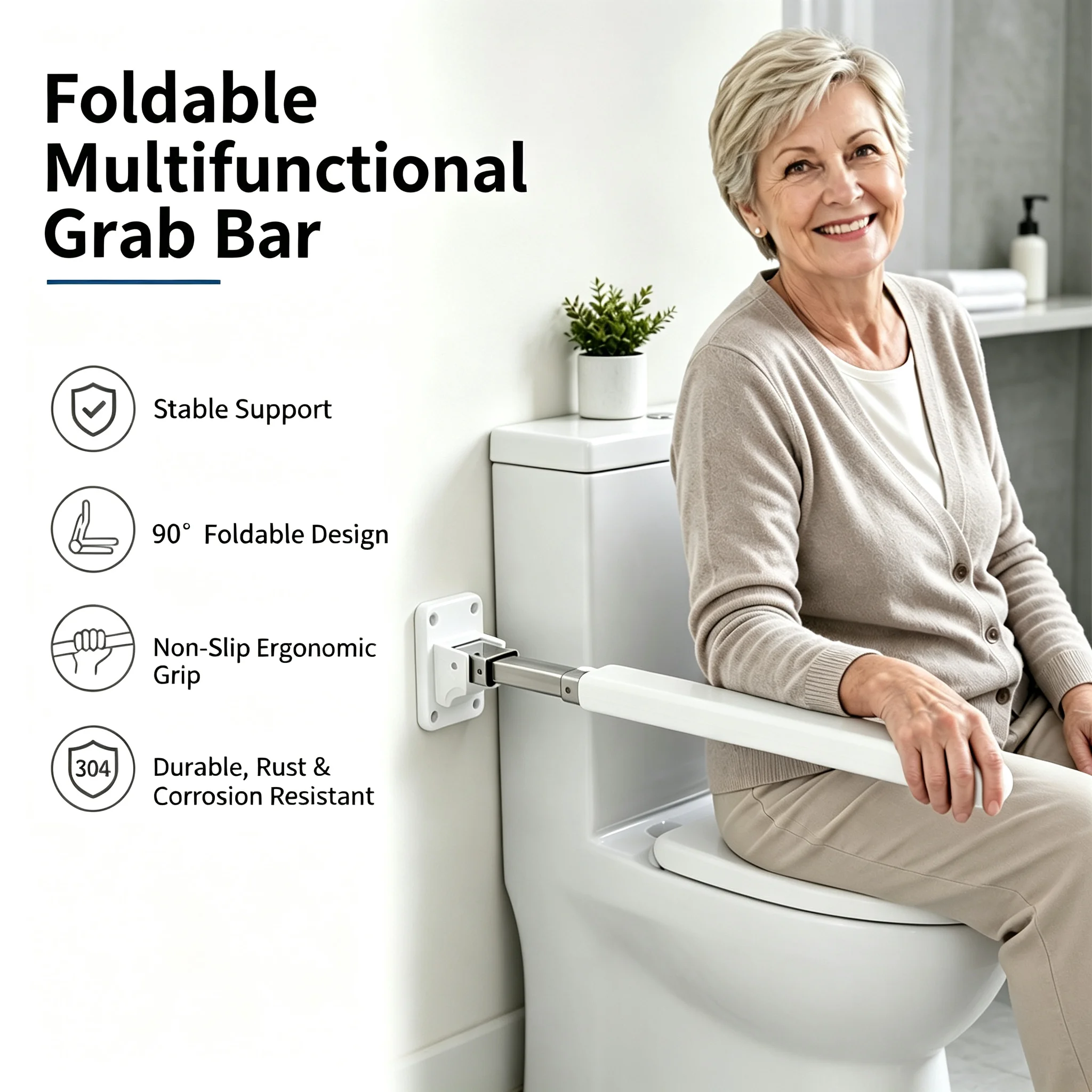 Multi Purpose Toilet Grab Bar 304 Stainless Steel Non Slip Bathroom Safe Handrail Flip Up Supports Rails For All Handicapped Use