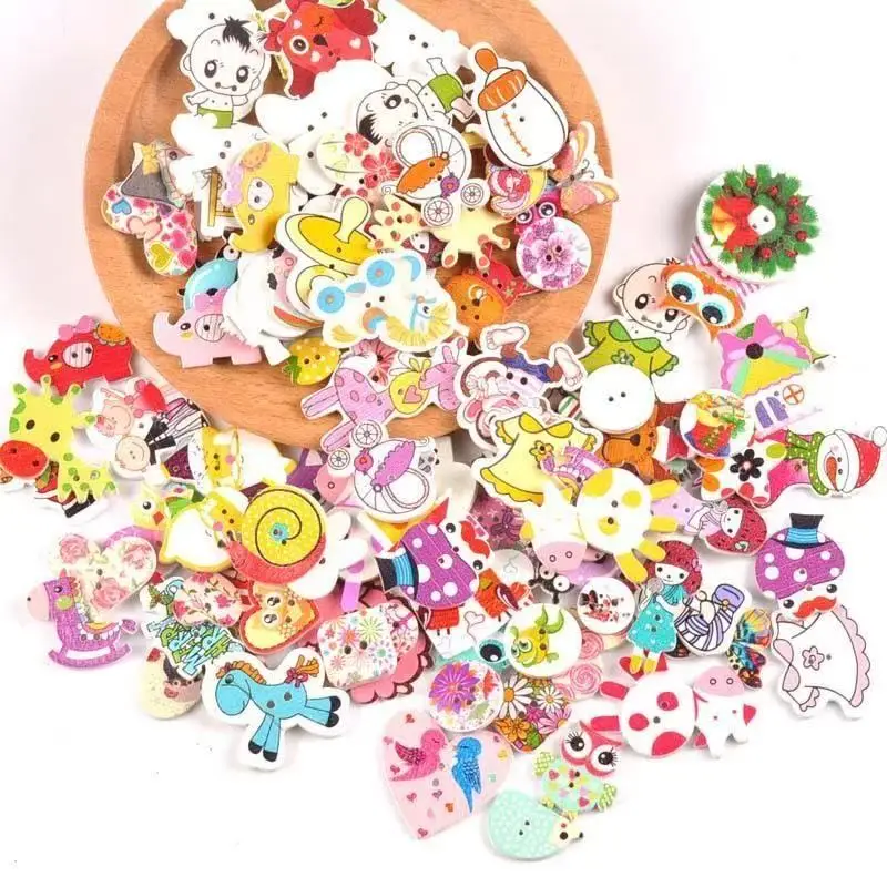 

100Pcs Cartoon Resin Buttons Handmade round 2/4-Hole Sewing Accessories for Clothes Crafts Scrapbooking DIY Apparel Supplies