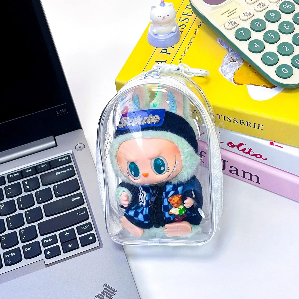 Bolsa para llavero, organización de muñecas, estuche de almacenamiento de juguetes con bola de felpa, bolsa transparente de PVC, caja organizadora misteriosa