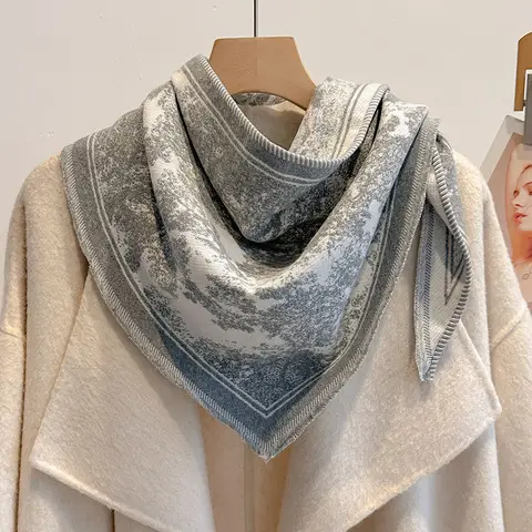 Vintage Forest Landscape Print Triangle Shawl Soft Knitted Scarf For Women Elegant Neck Wrap Versatile Shoulder Cover Daily