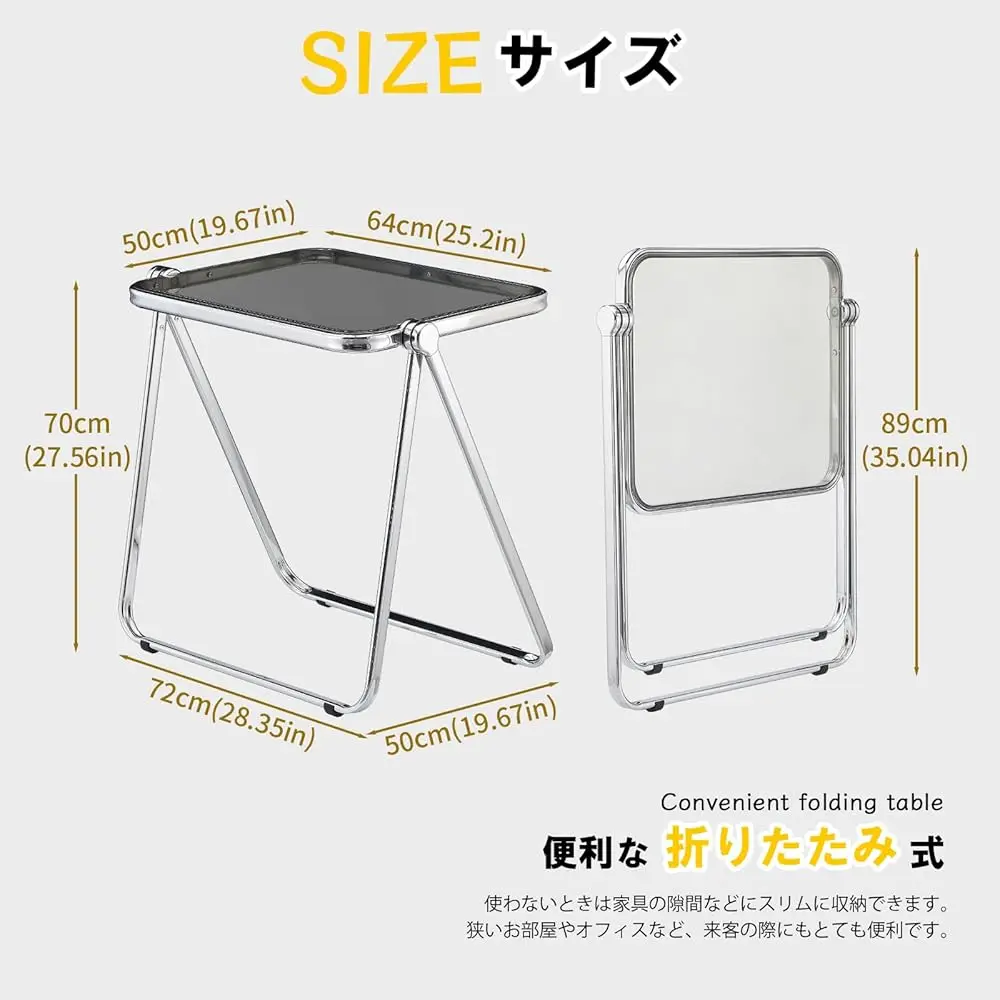 Folding Tv Tray Table- Clear Acrylic Foldable Table No Assembly Required Tiny Desk For Home Office Side Table Small Computer