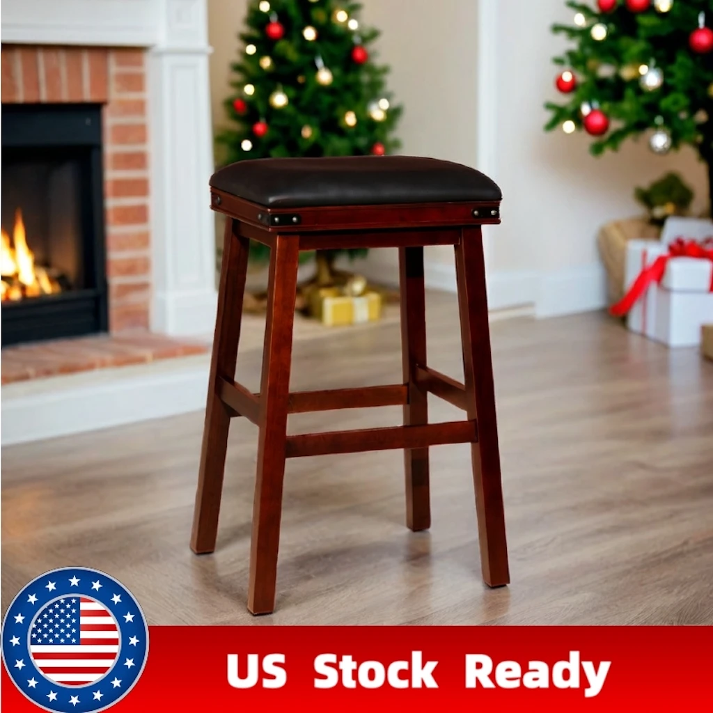 30 Inch Counter Stool, Bar Stool, Espresso Finish, Black Leather Seat,Counter Height Saddle Bar Stool,Kitchen Island and Bar