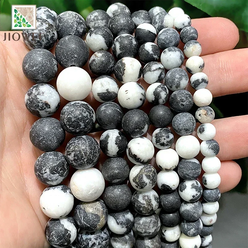 Frost Matte Black White Zebra Jaspers Beads Natural Stone for Jewelry Making DIY Bracelet Accessories 15