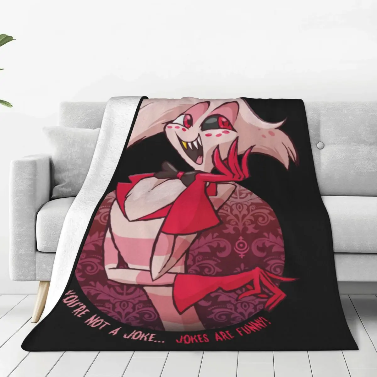 Angel Dust Joke Flannel Blanket Hazbin Hotels Awesome Throw Blanket for Bed Sofa Couch Quilt