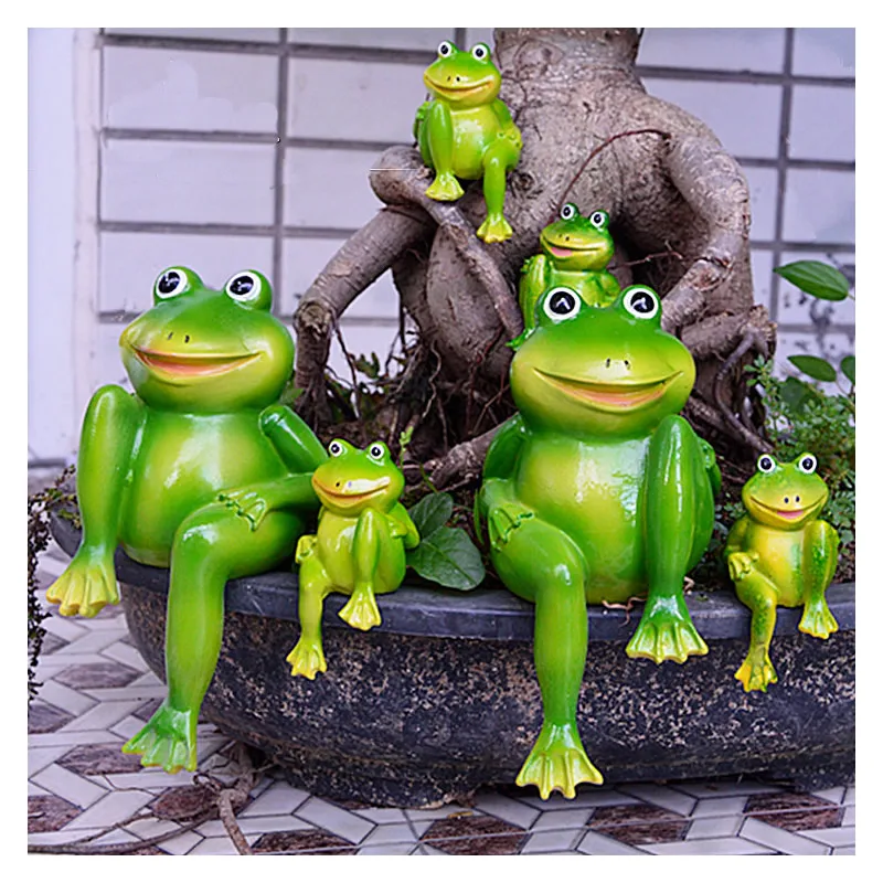 Cute Resin Sitting Frogs Statue, Outdoor Garden Landscape, Decorative Frog Sculpture, Home Desk Ornament, 2Pcs Set