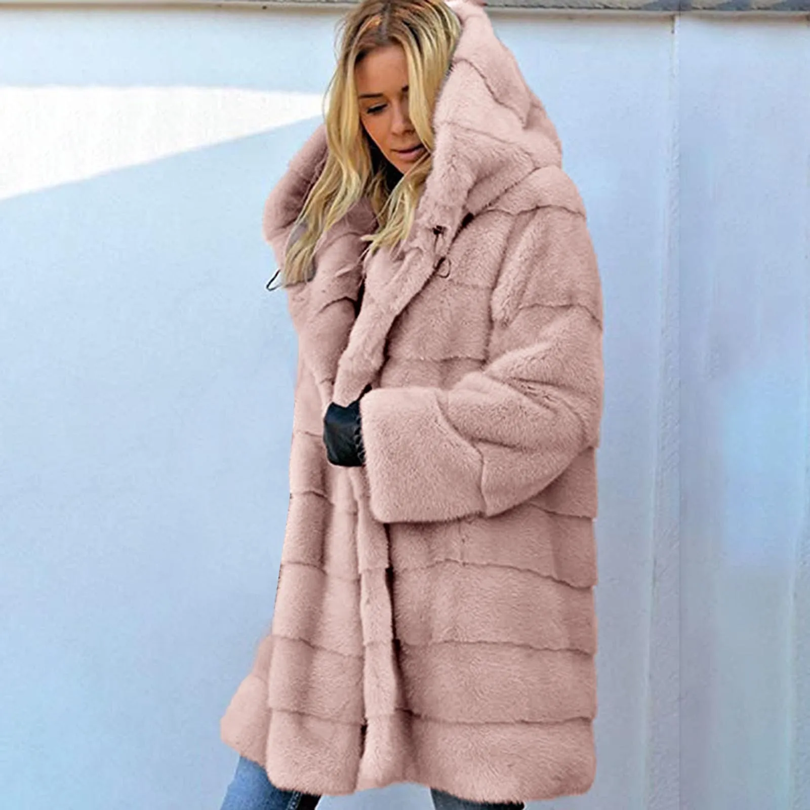 Women\'s Winter Sheepskin Coat Women\'s Fur Coat Hooded Long Jacket Loose Women Thick Warm Coat Fur Coat Fur Coat Outerwearet