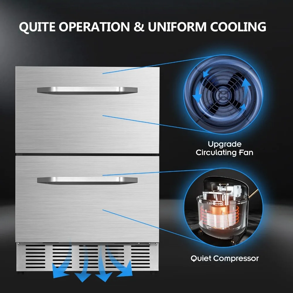 Холодильник с выдвижным ящиком 24 дюйма, встроенный и автономный холодильник из нержавеющей стали для напитков для домашнего и коммерческого использования