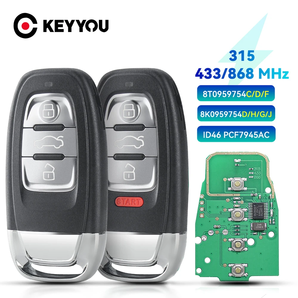 KEYYOU-llave remota inteligente 315MHz/433MHZ/868MHZ para Audi Q5, A4, A4L, A5, A6, A7, A8, RS4, RS5, S4, S5, llave de coche semisin llave 8T0 959,