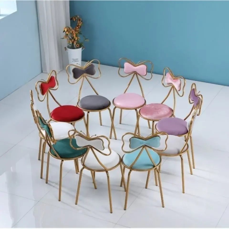 Backrest Dresser Fairy Stool Simple Bedroom Makeup Chairs Nordic Bow Nail Chair Living Room Furniture Stools Girl's Ottomans