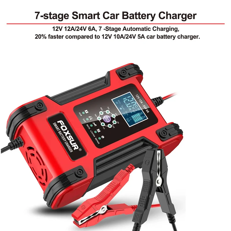 

12V/12A 24V/6A Full Automatic Smart Battery Chargers Car Battery Charger Maintainer Portable Battery Chargers For Car Motorcycle