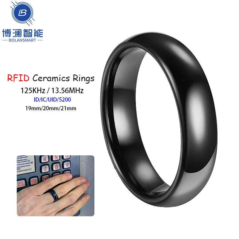 1pcs Black RFID Ceramics Rings 125KHz/13.56MHz TK4100/T5577/S50/UID Chip Smart Finger Ring 19mm/20mm/21mm Wear For Men Women