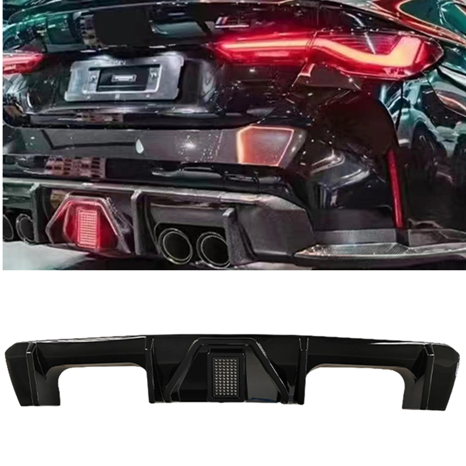 Car Rear Splitter Diffuser Lip Lower Spoiler with LED For BMW M3 M4 G80 G82 2021 2022 2023 2024