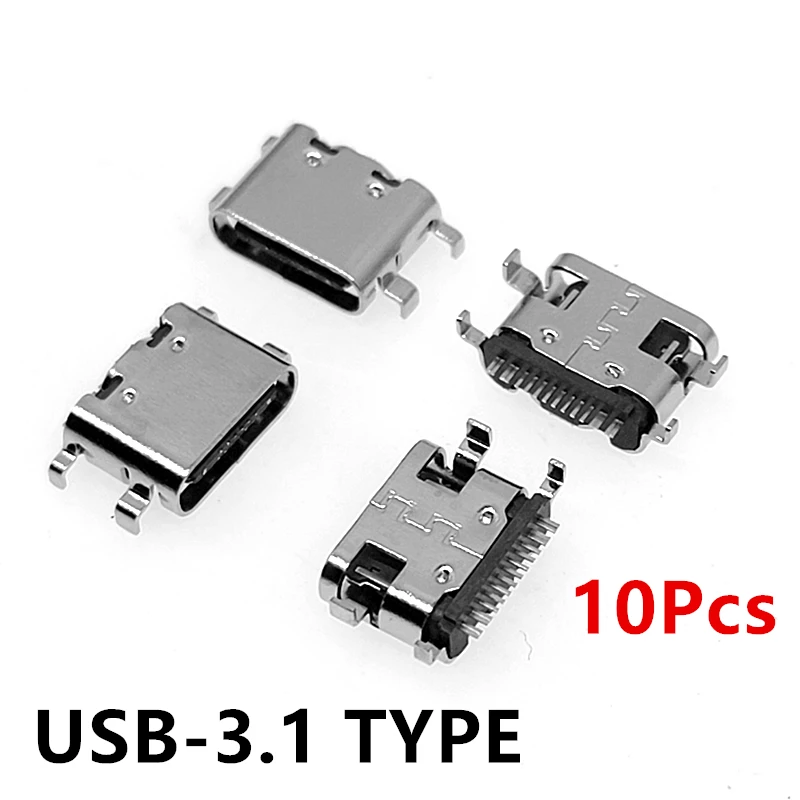 

USB-3.1 USB Connector Type C Horizontal Mid Mount 16P Female 1.6mm through board 0.8mm for charger adapter DIY Type C