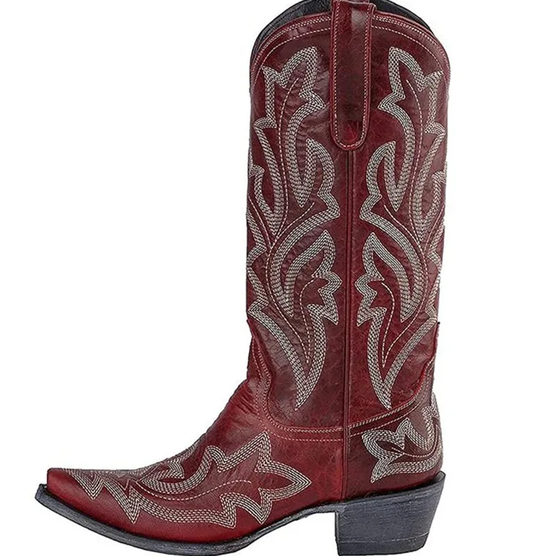 Outono inverno joelho botas altas 2023 tamanho grande 43 mulheres confortáveis andando feminino ocidental cowboy bordado bota para sapatos