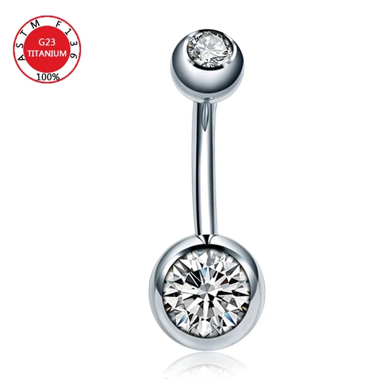 14G ASTM G23 Implant Titanium Navel Ring Double CZ Gem Belly Piercing Ombligo Externally Threaded Belly Button Rings