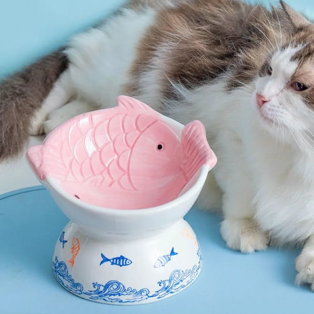 

Cute Ceramic Cat Bowl,Tall Neck Protection,Anti-knock,Leak-proof Oblique Mouth,Anti-black Chin Cat Dog Food Basin,Pet Supplies