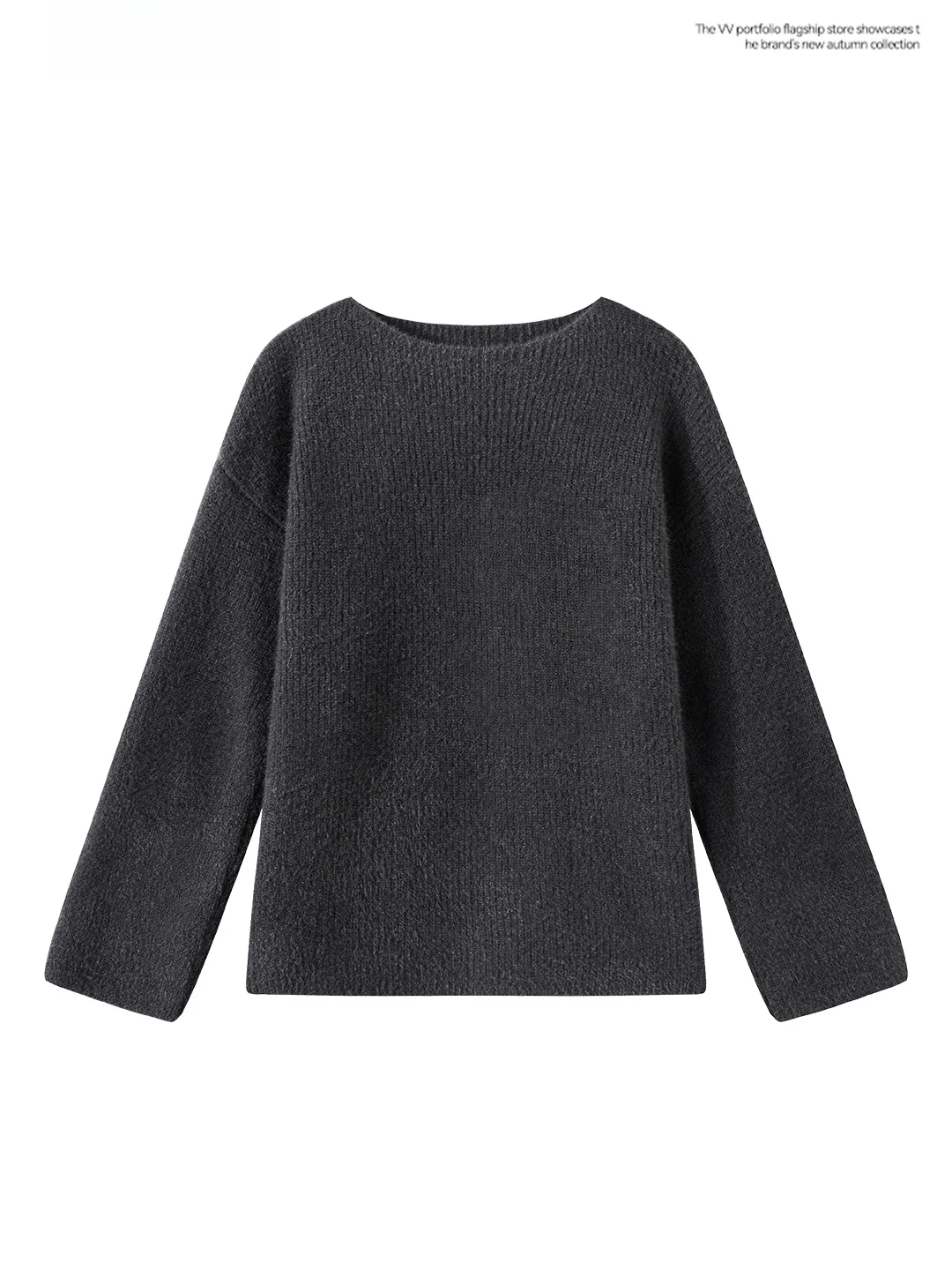 

Retro ey Knitted Long Sve round Ne Pullover Women's Winter Slimming Versatile Mid-Length Top Commute Sle Straight Cut