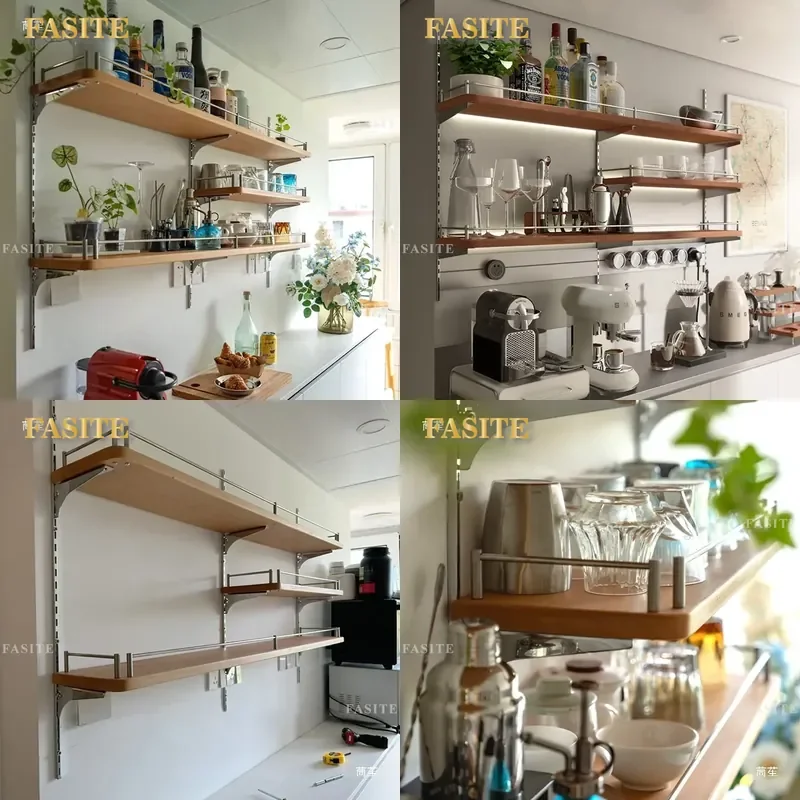 For Nordic Solid Wood Wall Shelf Hanging Track Bookshelf Kitchen Restaurant Bar Storage Rack Baffle Home Decor