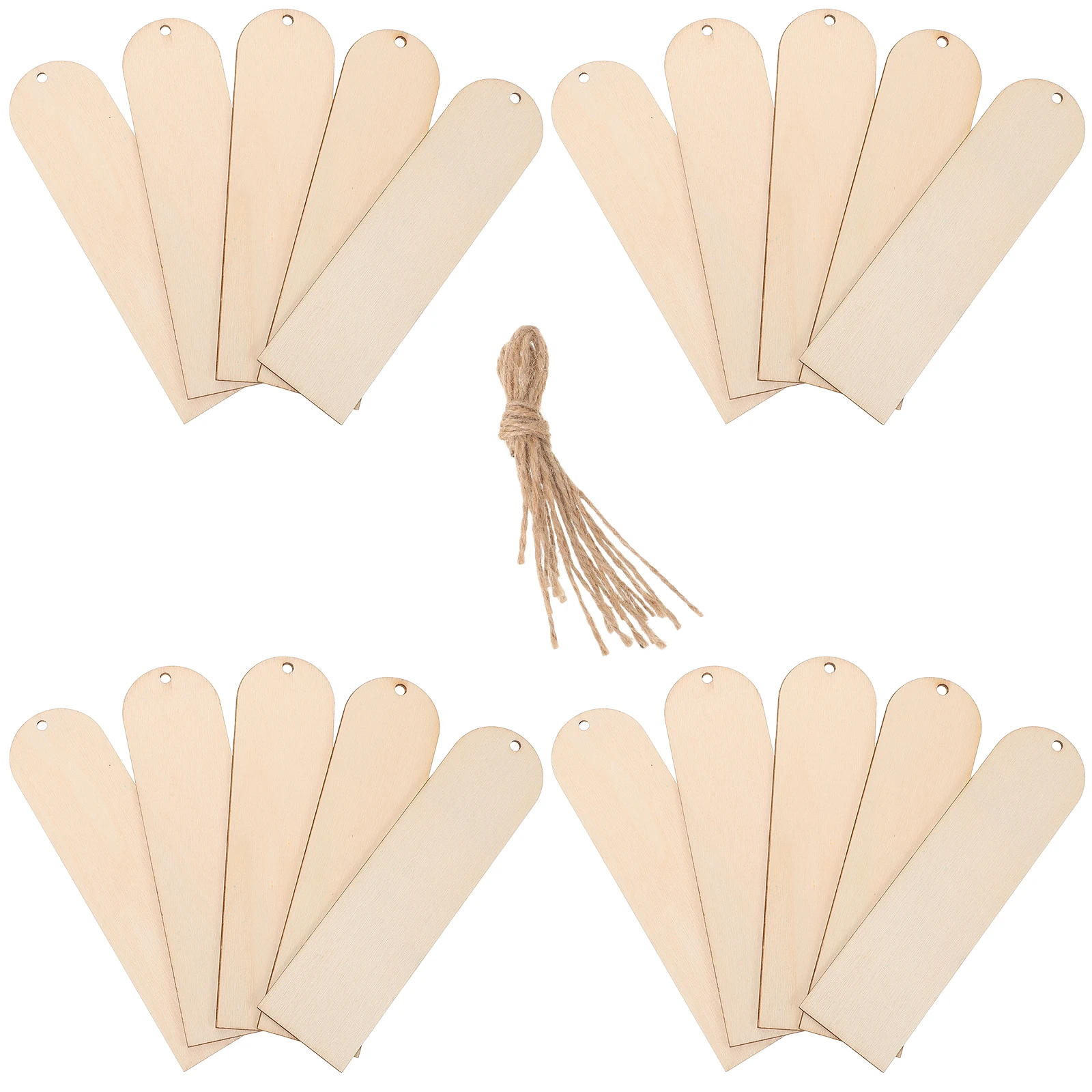 

30pcs Wooden Bookmarks DIY Blank Record Dividers Unfinished Wood Tags Natural Material Hanging Rope Students