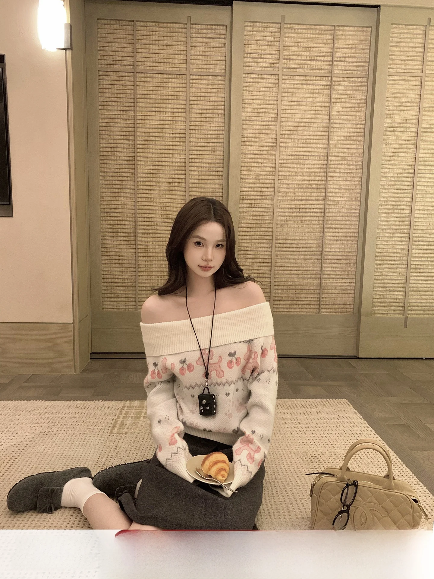 

Женский вязаный свитер Seoul Love S в стиле Fair Isle, осенне-зимний, на одно плечо, свободный крой, повседневный, с длинным рукавом, круглый вырез