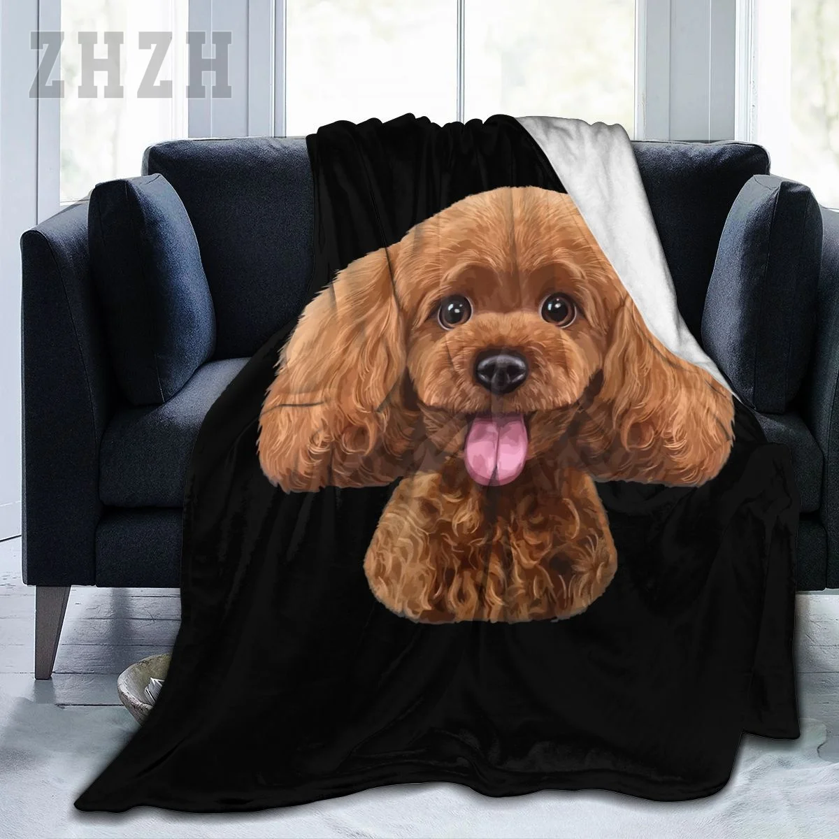 Blanket Playful Toy Poodle Face Dog Flannel Multifunction Outdoor Camping Sofa Cover Keep Warm