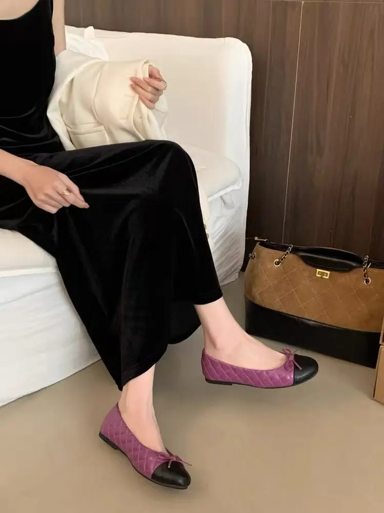 Zweifarbige Damen-Loafer mit Schleife und flachem Absatz, zum Hineinschlüpfen, runde Zehenpartie, bequeme Vintage-Schuhe für Büro, Alltag, Party – Detail 12